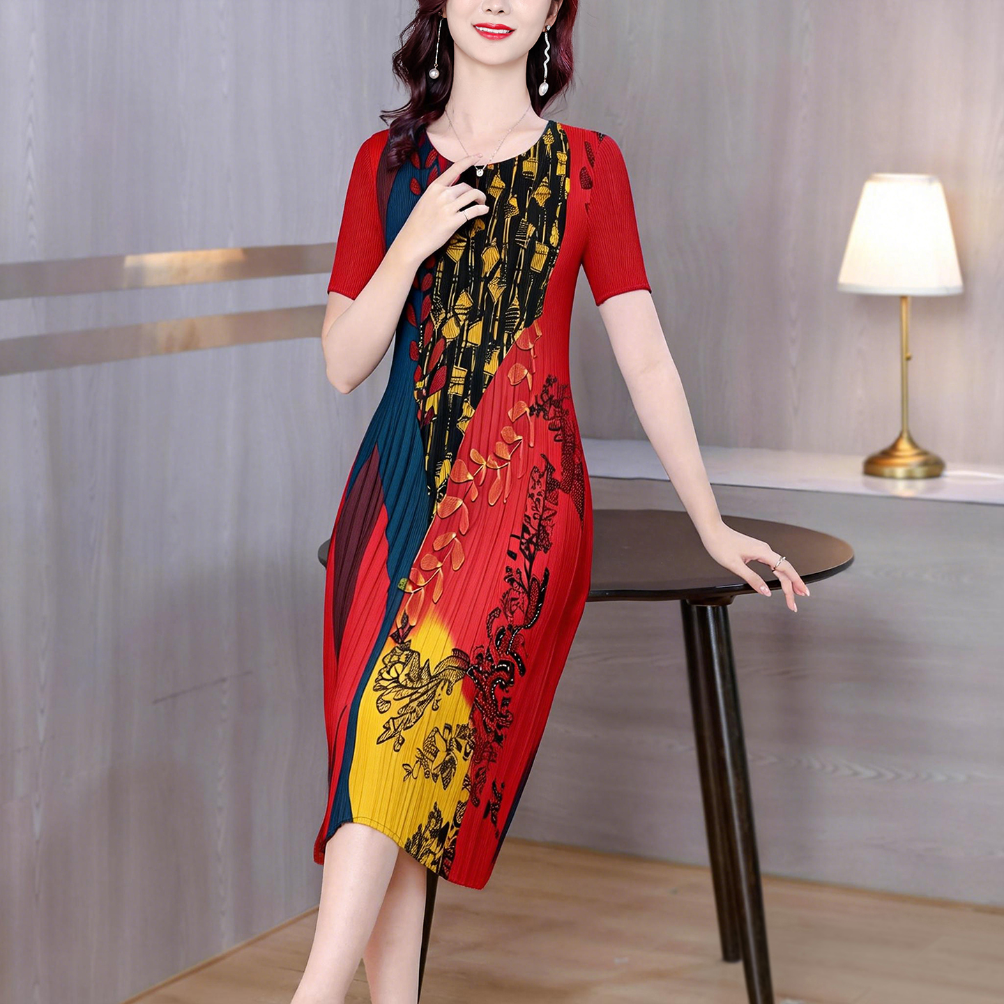 RY690# 2026夏季新款个性印花连衣裙大众不撞款新品大码时尚女装