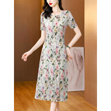 批发<b class='q'>高端</b>三宅褶皱花色<b class='q'>连衣裙</b>轻奢洋气大花长裙