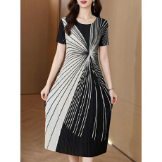 批发贵妇人褶皱连衣裙2026夏季新款高端气质名媛<b class='q'>大码</b>百褶裙<b class='q'>妈妈装</b>裙子