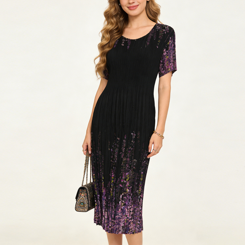 RY3799# 三宅褶皱连衣裙2026夏季新款高端名媛时尚气质中长收腰显瘦...