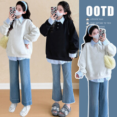 批发实拍 春季新款韩版休闲假两件拼接翻领卫衣孕妇上衣