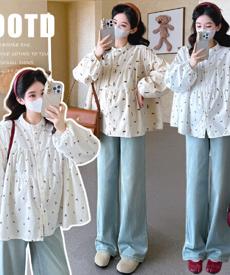 실사 봄 새로운 한 부서 인형 셔츠 루즈핏 임산부 셔츠 오픈 가디건