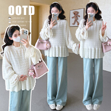 批发现实拍 <b class='q'>春</b>季新款蕾丝荷叶边拼接孕妇打底衫上衣