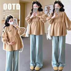 批发现现实拍 <b class='q'>春</b>季新款韩系宽松娃娃衫孕妇中长款上衣