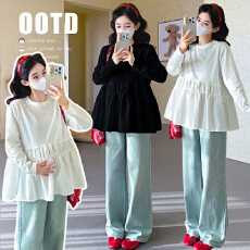 批发实拍 <b class='q'>春</b>季新款韩系慵懒风宽松T恤孕妇上衣