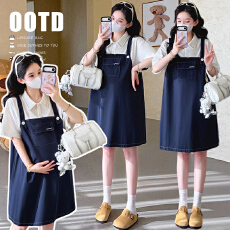 批发实拍 夏季新款韩版减龄假两件拼接背带孕妇<b class='q'>连衣裙</b>