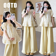 批发实拍 夏季新款韩版波点泡泡袖娃娃衫上衣+阔腿裤<b class='q'>孕妇</b><b class='q'>套装</b>两件套