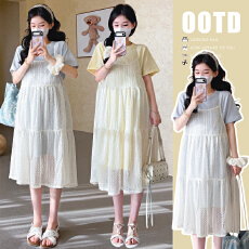 批发实拍 <b class='q'>夏</b>季新款韩版甜美小清新宽松T恤裙孕妇连衣裙两件套