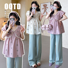 批发现实拍 <b class='q'>夏</b>季新版韩系甜美泡泡袖娃娃衫刺绣孕妇上衣