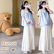 批发实拍 夏季<b class='q'>新款</b>韩系洋气娃娃衫拼接假两件上衣+<b class='q'>半身裙</b>孕妇套装