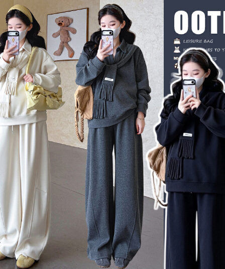 지금 실사 가을 새로운 한 부서 루즈핏 느긋한 다용도 두꺼운 캐주얼 패치워크 스카프 임산부 세트