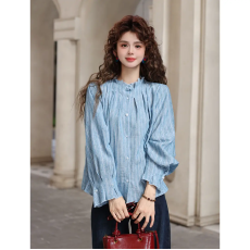 批发現貨 空山新<b class='q'>雨</b> 2026春复古港风条纹百搭休闲宽松衬衫上衣