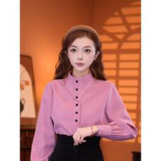 批发出货中 粉色信封 25秋冬港风复古气质长袖衬衣<b class='q'>通勤</b>百搭上衣 官图