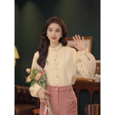批发出货中 芝心卡龙 独特漂亮花边领<b class='q'>衬衫</b>女冬季设计感小众厚款内搭