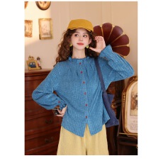 批发出货中 玻璃海 蓝色<b class='q'>衬衫</b>女款2025新款秋冬拼接百搭显瘦<b class='q'>长袖</b>上衣