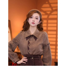 批发出货中 自由域 秋冬复古港风拼色双层领<b class='q'>气质</b>上衣通勤百搭<b class='q'>衬衫</b>女