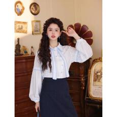 批发出货中 云影天光 2026早春漂亮绑带上衣小众拼接<b class='q'>百搭</b><b class='q'>衬衫</b>女