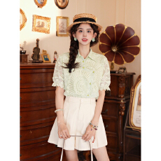 批发出货中春水碧痕 2026春夏短袖衬衫春夏<b class='q'>轻熟</b>小众不撞款上衣