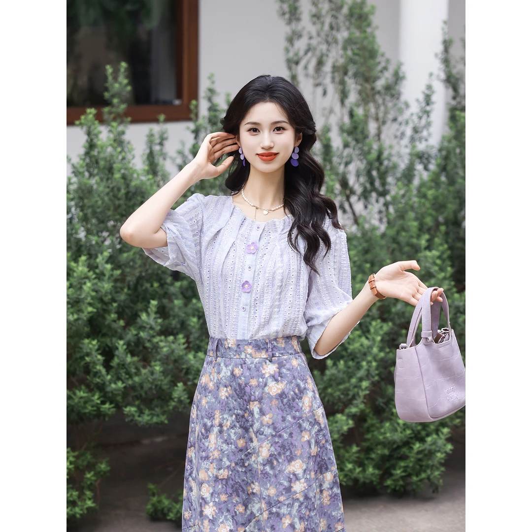 선물 화물 루오 난초 2026 여름 분위기 센스 셔츠 새로운 프랑스식 레트로 스타일 품격 슬림해 보이는 티셔츠