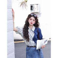 批发出货中 苍蓝映雪 2026夏复古港风条纹夏季<b class='q'>衬衫</b>百搭宽松上衣 官图