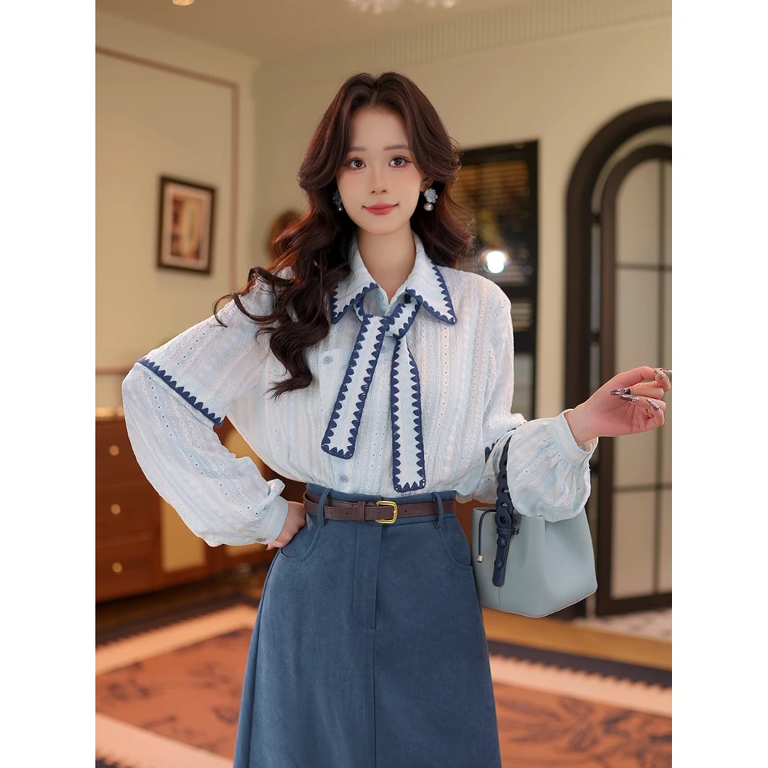 있음 선적 십자가 추안 친 잉 이른 봄 슬림해 보이는 스트랩 맨위 여성 디자인 센스 작은 대중 셔츠 경관 그림