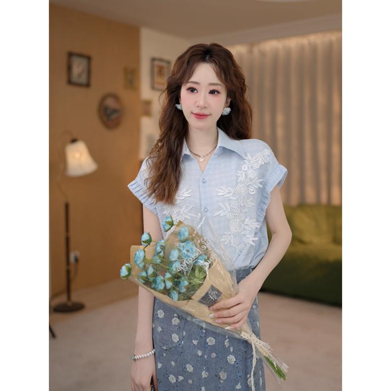 선적 중 얕은 여름 꽃 레트로 항구 바람 여름 새로운 패션 자카드 다용도 반팔 셔츠