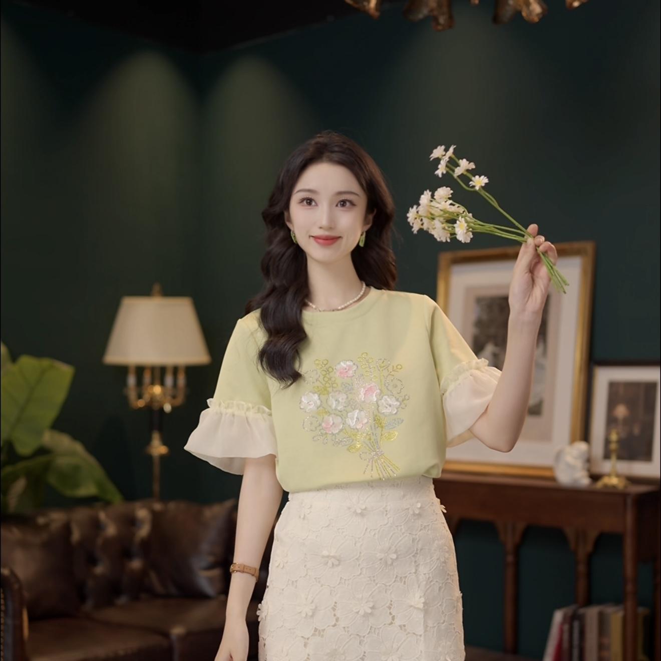 선적 중 나무 배 케이크 부드러운 셔츠 캐주얼 다용도 반팔 여성 셔츠 여름 맨위