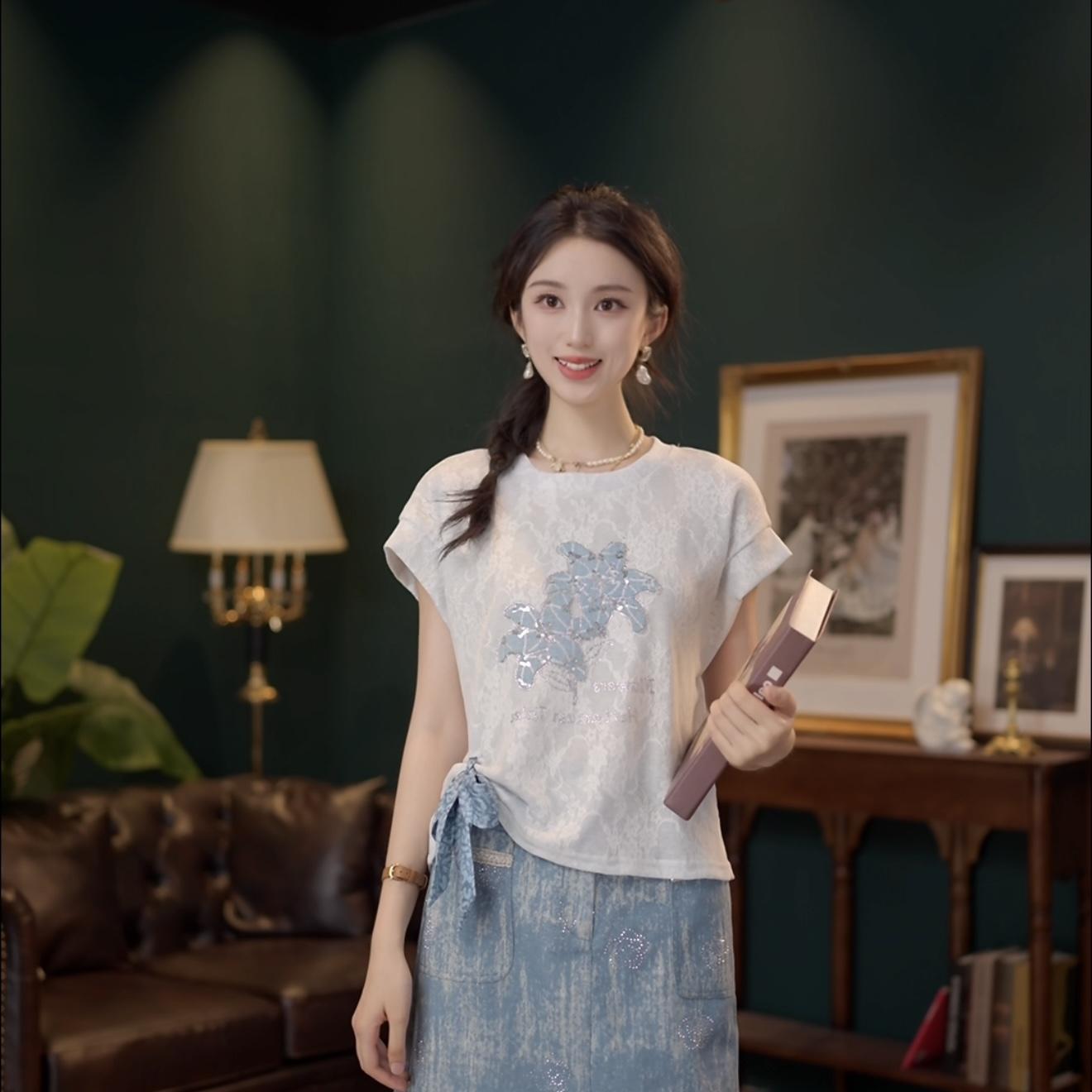 선적 중 불가사리 정원 부드러운 셔츠 캐주얼 다용도 반팔 여성 셔츠 여름 맨위