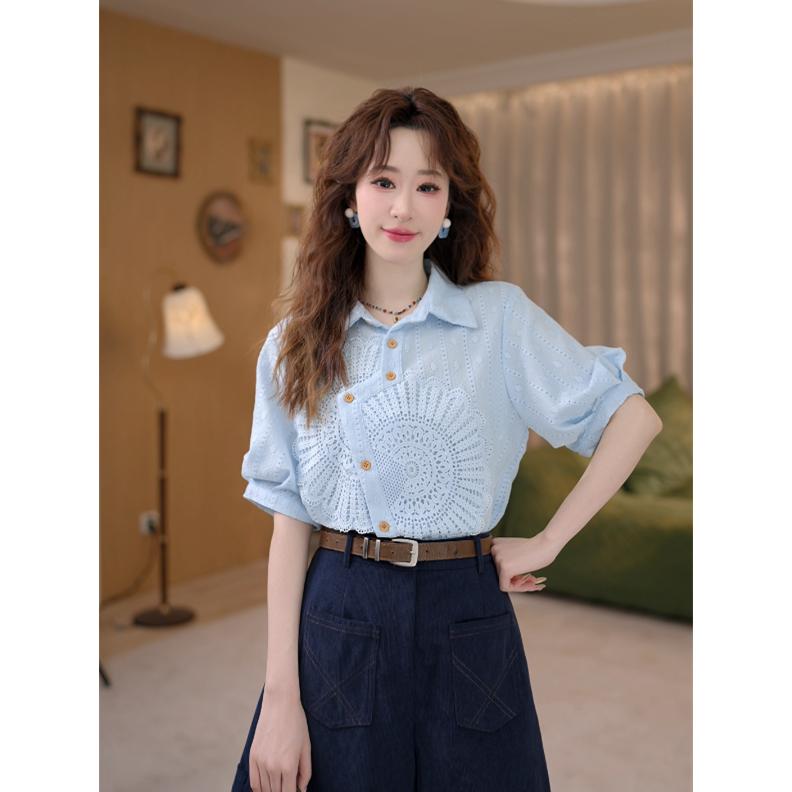 선적 중 빙하 녹다 레트로 항구 바람 디자인 섹션 맨위 반팔 자카드 다용도 셔츠