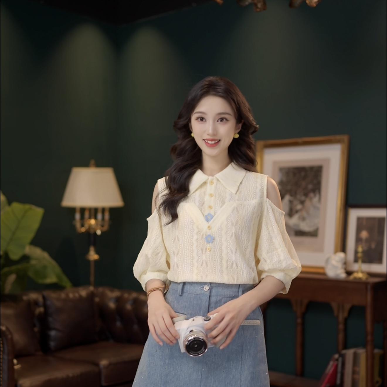 선적 중 살구 꽃 비 가을 부드러운 셔츠 캐주얼 다용도 반팔 여성 셔츠 여름 맨위