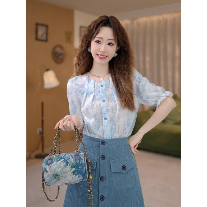 선적 중 비바람 ~까지 레트로 패치워크 셔츠 문예 슬림해 보이는 새로운 작은 대중 셔츠