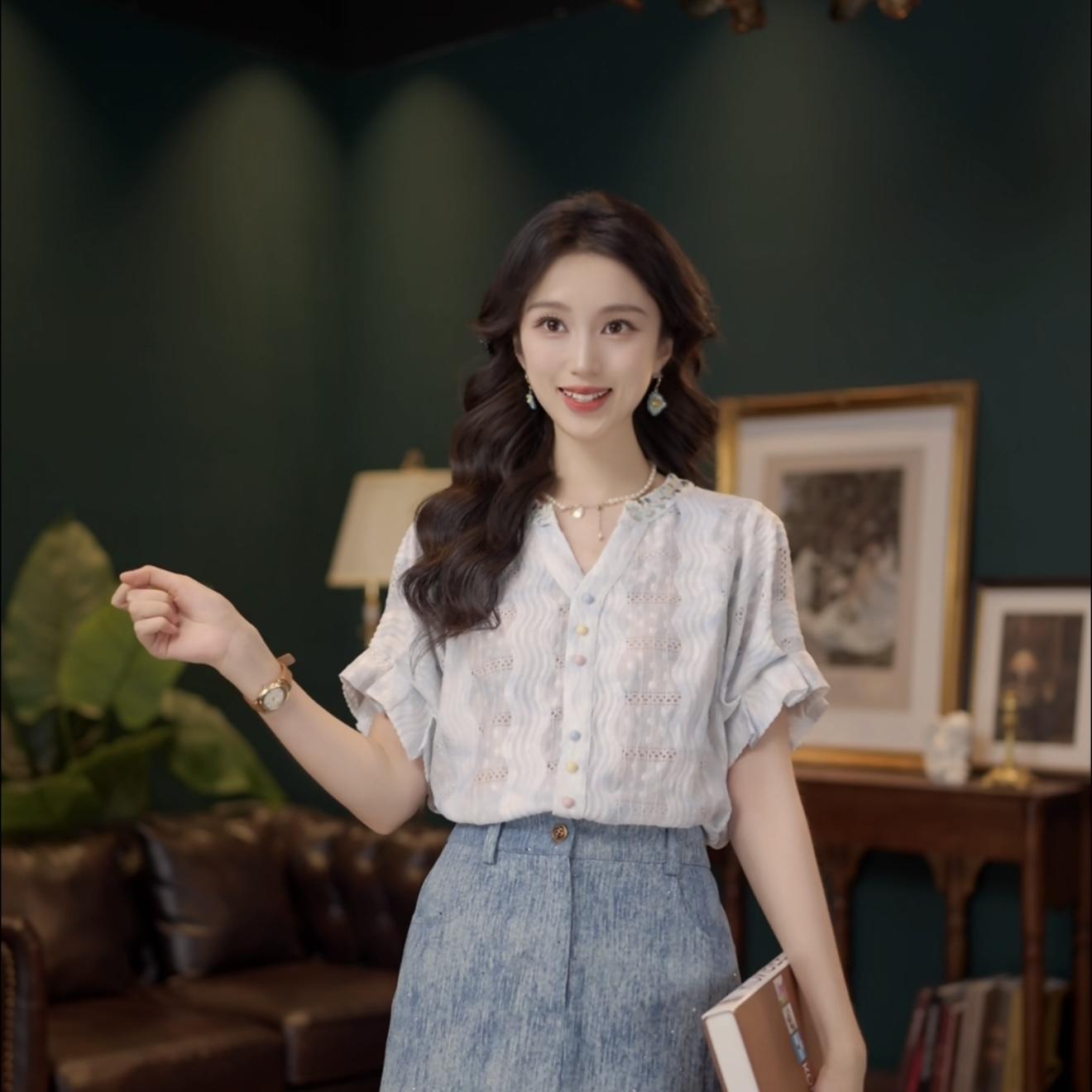 선적 중 스타 바다 모래 부드러운 셔츠 캐주얼 다용도 반팔 여성 셔츠 여름 맨위