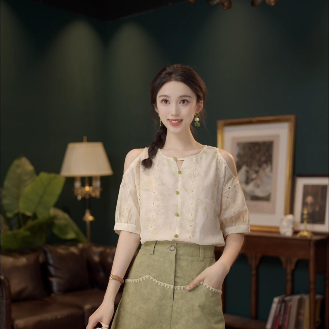 선적 중 작은 이자 차 부드러운 셔츠 캐주얼 다용도 반팔 여성 셔츠 여름 맨위