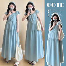 批发实拍2025夏季新品小飞袖正反两穿长款短袖<b class='q'>连衣裙</b>