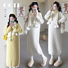 批发实拍2025<b class='q'>秋</b>季v领长款连衣裙配围巾