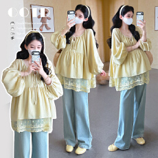 批发实拍 现2026<b class='q'>春</b>季蕾丝拼接系带显瘦气质百搭黄色上衣