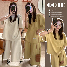 批发现2026夏季新品韩系极简<b class='q'>短袖</b>上衣+阔腿裤设计感套装