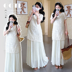 批发实拍现2026夏季新品甜美雪纺拼接宽松显瘦长款连衣裙