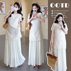 批发实拍2026夏季新品法式宽松圆领长款连衣裙