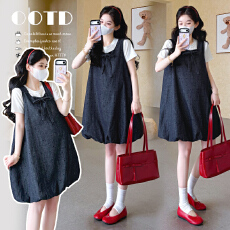 实拍现2026夏季韩系显瘦背心牛仔花苞连衣裙短袖套装