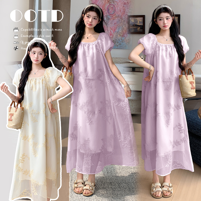 실사 지금 2026 여름 품격 자카드 롱 코트 반팔 빅 사이즈 드레스