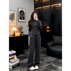 批发秋冬新款设计感洋气加厚立领卫衣上衣女休闲阔腿裤保暖两件套