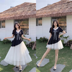 批发实拍甜美收腰不规则吊带气质蕾丝碎花连衣裙