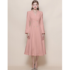 批发实拍法式复古气质收腰显瘦双排扣大摆中长款风衣外套<b class='q'>连衣裙</b>