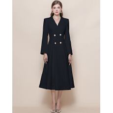 批发实拍法式复古气质收腰显瘦双排扣大摆中长款风衣外套<b class='q'>连衣裙</b>