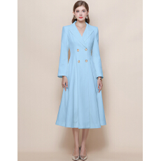 批发实拍法式复古气质收腰显瘦双排扣大摆中长款风衣外套<b class='q'>连衣裙</b>