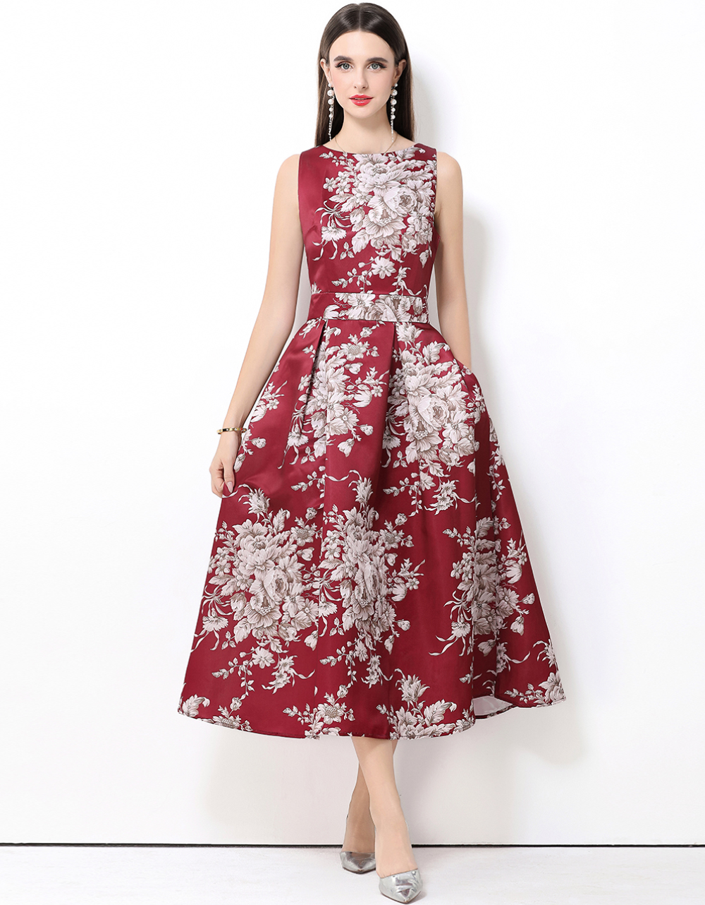 MY15421# 无袖高腰连衣裙立体剪裁收腰A字裙女裝貨源服裝批發