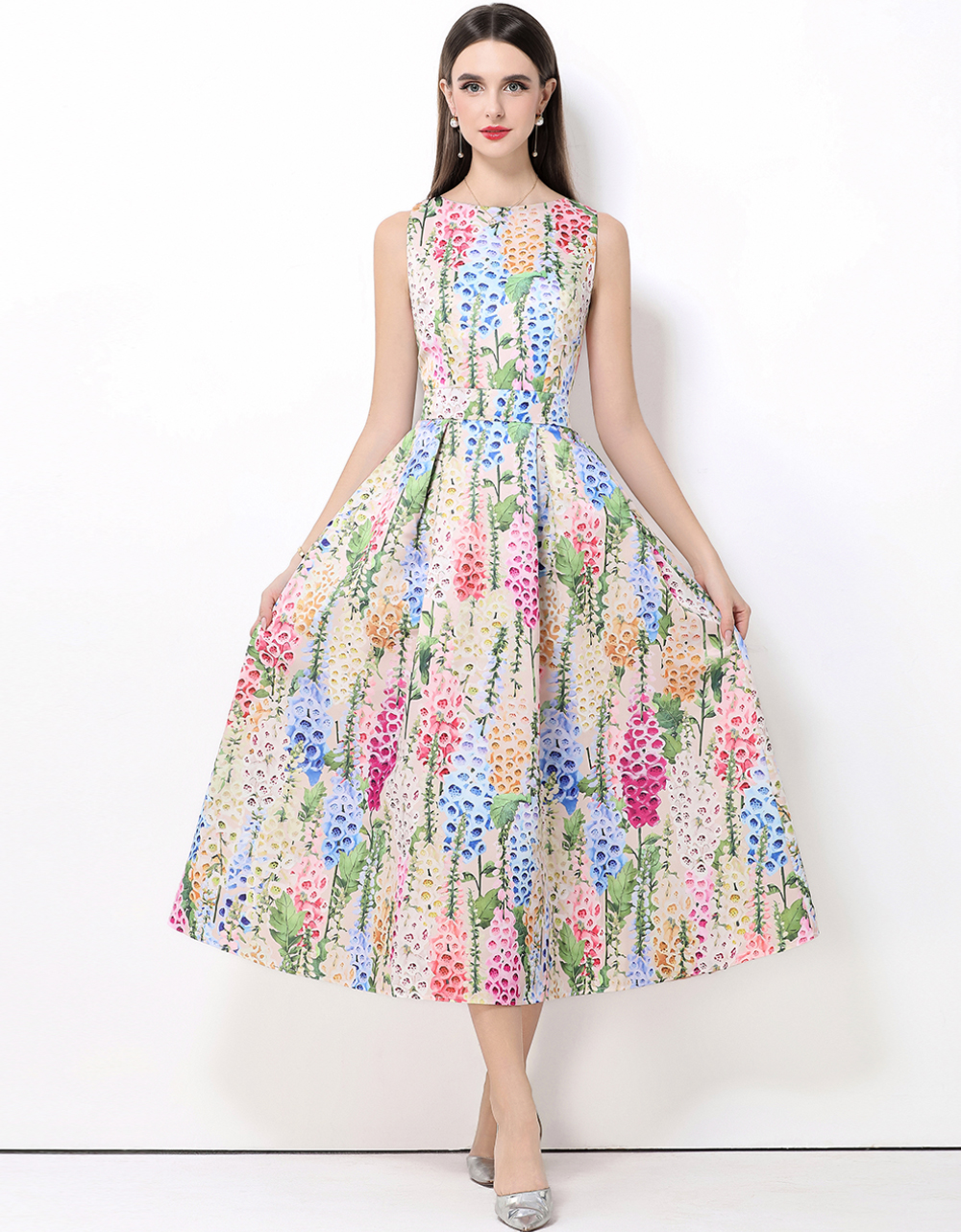 MY15420# 无袖高腰连衣裙立体剪裁收腰A字裙女裝貨源服裝批發