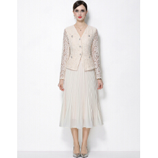 批发实拍法式优雅高级感蕾丝钻扣V领收腰显瘦单排扣<b class='q'>百褶</b><b class='q'>连衣裙</b>