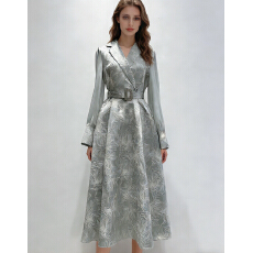 批发实拍法式<b class='q'>复古</b>宫廷风提花<b class='q'>长裙</b>优雅V领大摆显瘦连衣裙送腰带